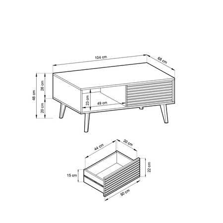 Rechteckige Couchtisch Maestro 104 x 68 cm mit zwei Schubladen