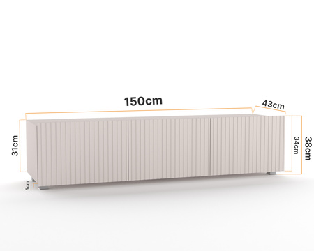 TV-Schrank Kolder 150 cm in Kaschmirfarbe mit geriffelten Fronten