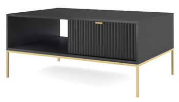 Rechteckiger Couchtisch Kioto in Schwarz mit goldenen Beinen