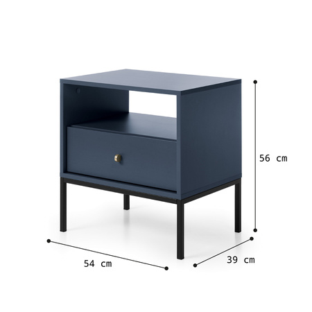 Stilvoller Nachttisch Bari in Marineblau mit goldenen Beinen