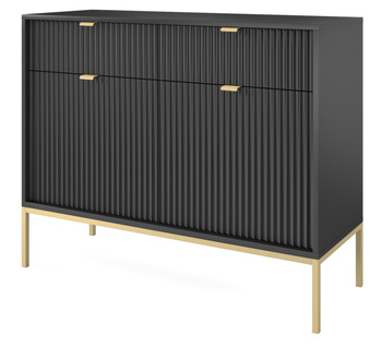 Zweitürige Kommode Kioto KSZ104 in Schwarz mit goldenen Füßen
