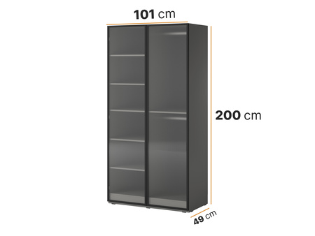 Zweitüriger Schrank Zen in Grau + geriffeltes Glas