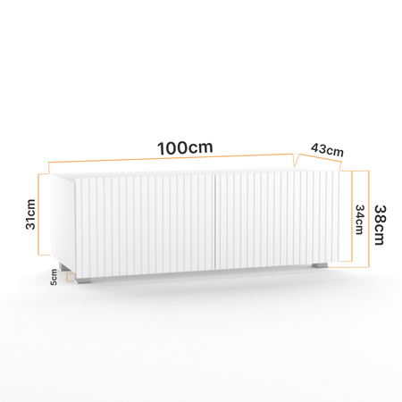 Weißer TV-Schrank Kolder 100 cm mit geriffelten Fronten
