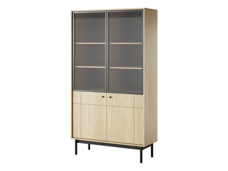 Vitrine Sora, Höhe 185 cm, in Eiche Linea mit schwarzen Füßen