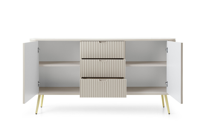 Kommode Porto 168 cm Cashmere Zweitägig mit drei Schubladen und goldenen Beinen