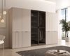 Sechs-türiger Kleiderschrank Zen in Kaschmir + getöntes Glas