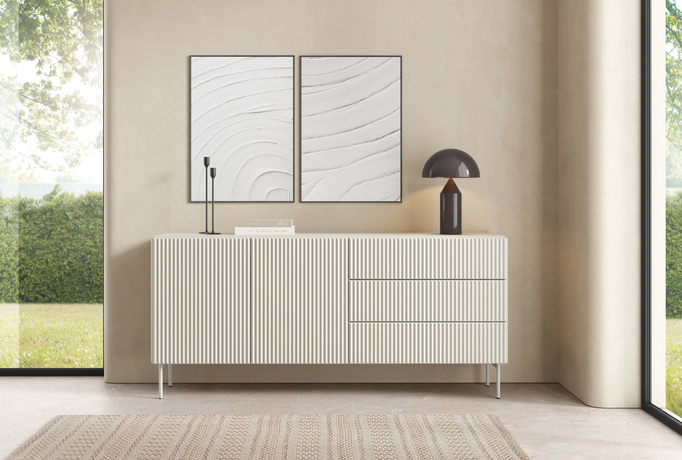 Sideboard MUTI kaschmir 177 cm 3 schubladen riffeloptik push-to-open