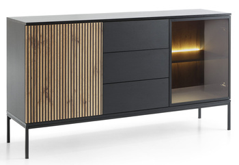 Kommode Lagos 154 cm 2D3SZ mit Metallfüßen in Schwarz + LED