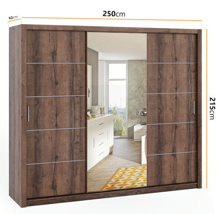 Schiebetürenschrank Tamiza 250 cm mit Spiegel Eiche Monastery