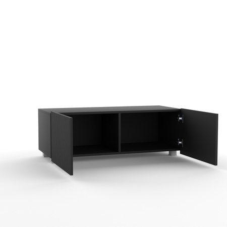 Schwarzer TV-Schrank Kolder 100 cm mit geriffelten Fronten