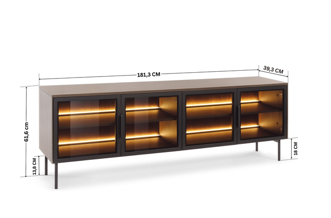 TV-Lowboard LUMI 181 cm Eiche Dunin – 4 Türen, LED