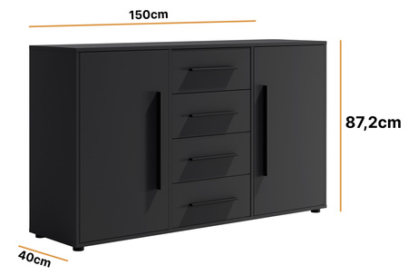Schwarze Kommode Modena K2D4SZ 150 cm