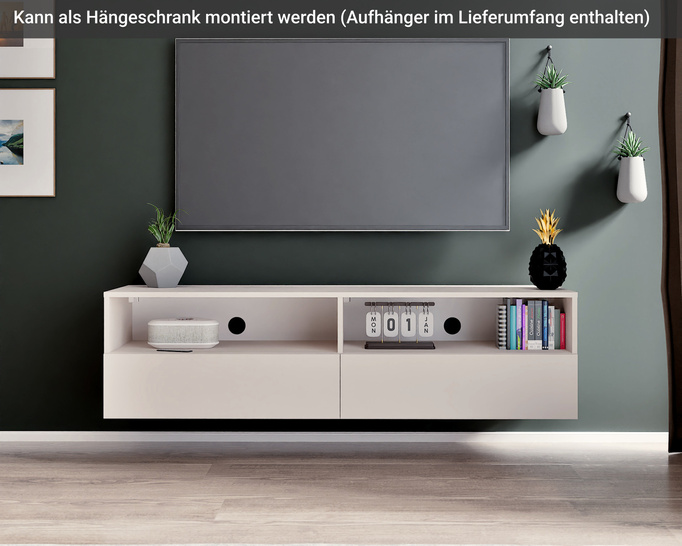 TV-Schrank Tebris 150 – mattweiß, moderne Form für geräumige Innenräume