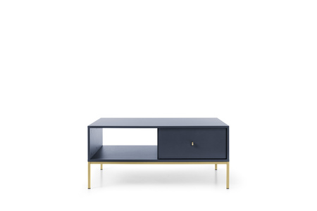 Rechteckige Couchtisch Bari mit zwei Schubladen, marineblau + goldene Füße