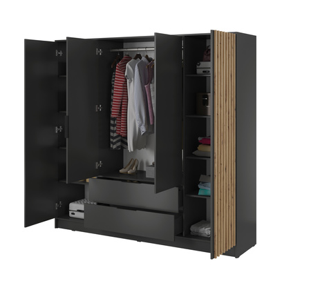 Garderobenschrank Stilo in Graphit mit Schubladen und Lamellen an der Vorderseite