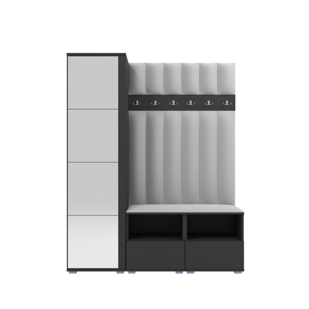 Garderoben-Set Nela II LUX mit Spiegel – Farbe Graphit + Stoff Trinity 32