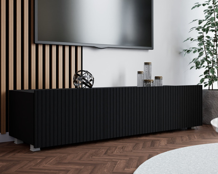 TV-Schrank Kolder 150 cm in Schwarz mit geriffelten Fronten
