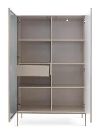 Vitrine Lagos 166 cm hoch, 2D1SZ mit Metallfüßen in Kaschmir + LED