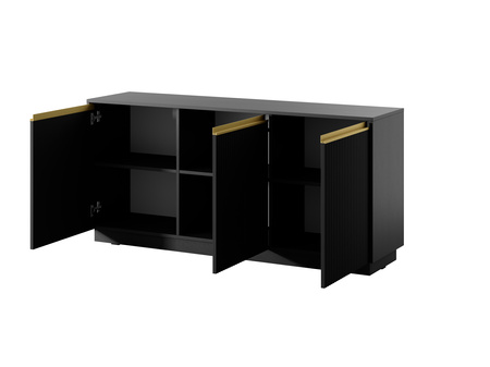 Kommode Loren 154 cm, dreitürig, mit geriffelten Fronten, schwarz