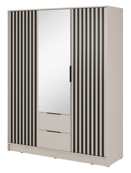 Kleiderschrank Stilo in Kaschmirfarbe, dreitürig, mit Spiegel und Lamellen an der Vorderseite