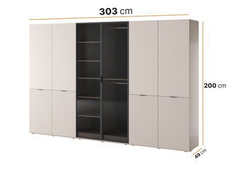 Sechs-türiger Kleiderschrank Zen in Kaschmir + getöntes Glas