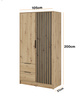 Kleiderschrank Stilo in Eiche Artisan, zweitürig, mit Schubladen und Lamellen an der Vorderseite