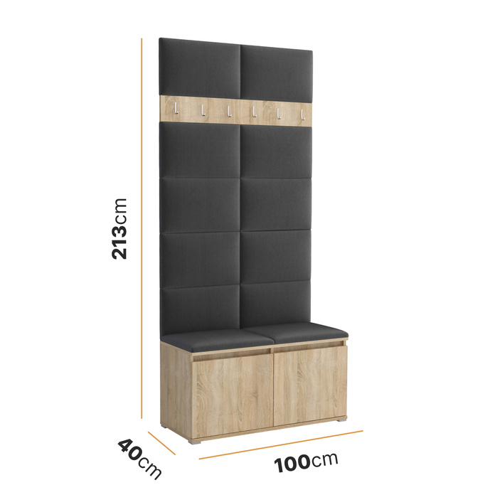 Gepolstertes Garderoben-Set Noris I – Farbe Anthrazit + Stoff Trinity 15
