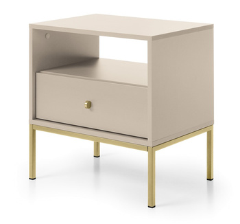 Stilvoller Nachttisch Bari in Beige mit goldenen Füßen