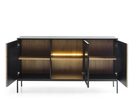 Kommode Lagos 154 cm 3D mit Metallfüßen in Schwarz + LED