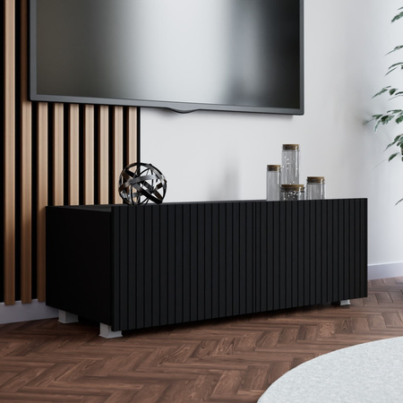 Schwarzer TV-Schrank Kolder 100 cm mit geriffelten Fronten