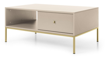 Rechteckige Couchtisch Bari mit zwei Schubladen, beige + goldene Füße