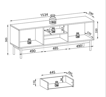 TV-Schrank Sora 154 cm in Eiche Linea mit schwarzen Füßen