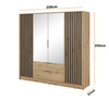 Garderobenschrank Stilo in Eiche Artisan, vier Türen, mit Spiegel und Lamellen an der Vorderseite
