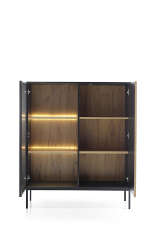 Vitrine Lagos 126 cm hoch, 2-teilig, mit Metallfüßen in Schwarz + LED