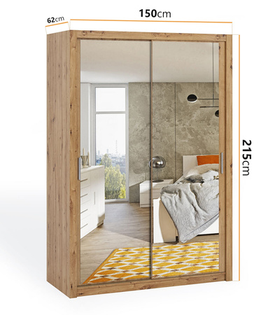 Schiebetürenschrank Tamiza 150 cm mit Spiegel in Eiche Artisan